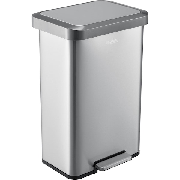 Global Industrial 12 Gallon Stainless Steel Trash Can, Rectangular Step-On 641446SS - main